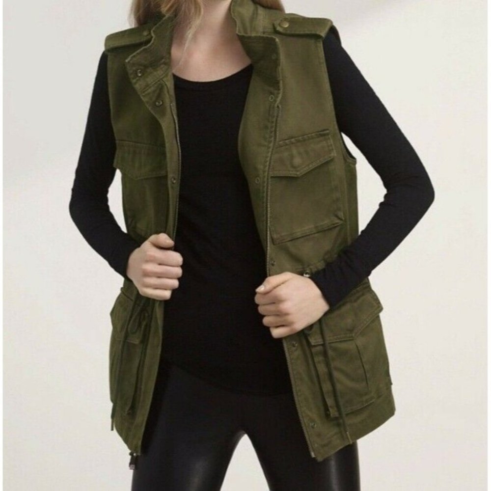 Aritzia Talula Yerwood Utility Vest Flap Pockets Drawstring Waist Epaulet